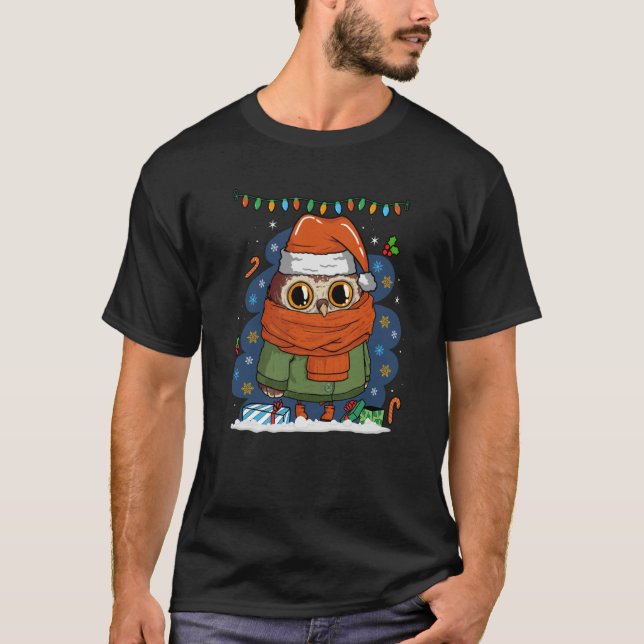 Christmas Owl Cute Owl Holiday T Shirt (Framsida)