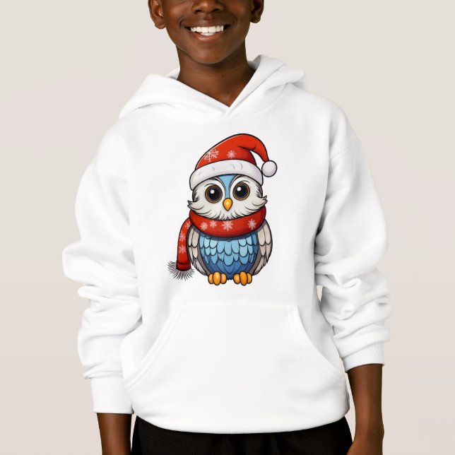 Christmas Owl – Festive Hoodie for Kids and Teens T Shirt (Framsida)