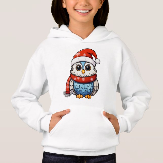 Christmas Owl – Festive Hoodie for Kids and Teens T Shirt (Framsida)