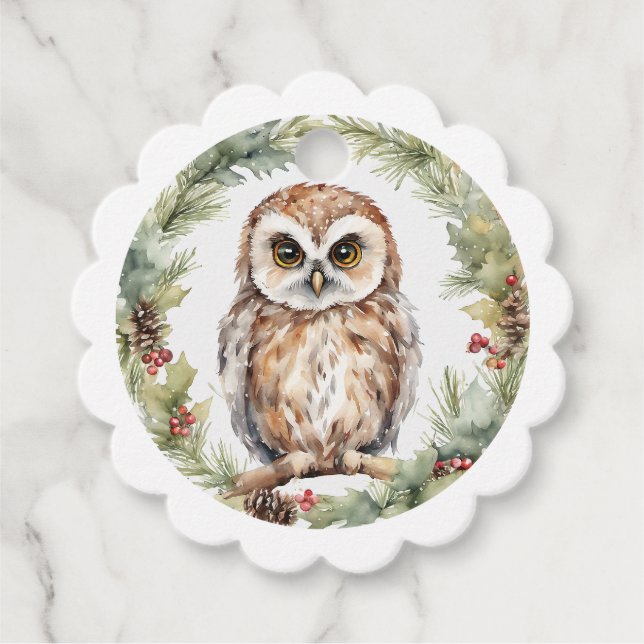 christmas owl illustration owl wall art holiday  gåvor etiketter (Framsida)