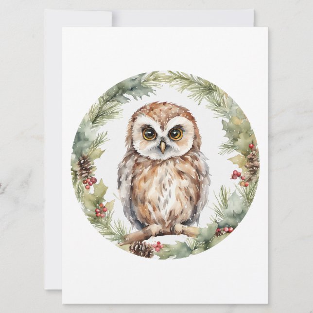 christmas owl illustration owl wall art holiday  julkort (Framsida)
