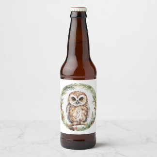 christmas owl illustration owl wall art holiday ölflaska etikett