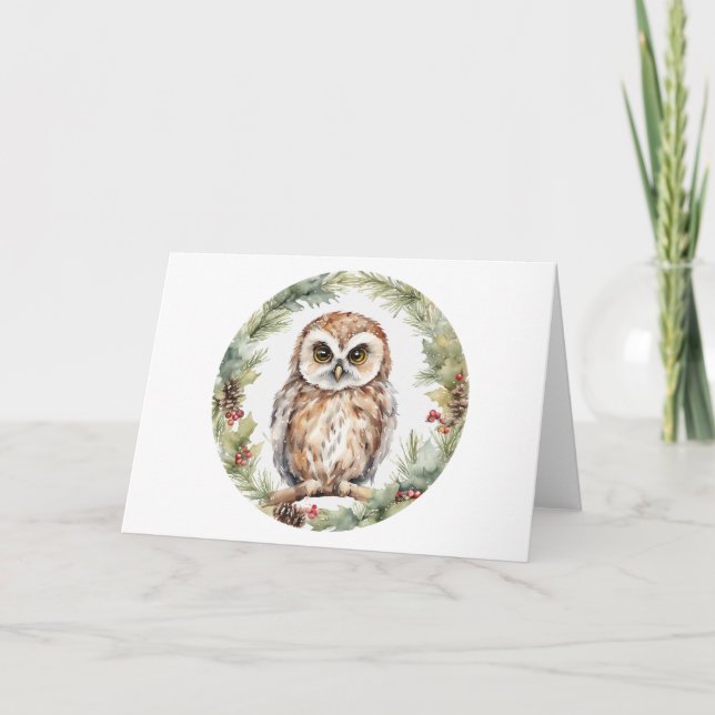 christmas owl illustration owl wall art holiday  tack kort (Framsida)