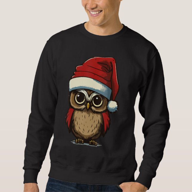 Christmas Owl with Christmas hat Owl Owner Lång Ärmad Tröja (Framsida)