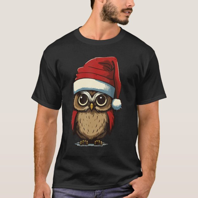 Christmas Owl with Christmas hat Owl Owner T Shirt (Framsida)