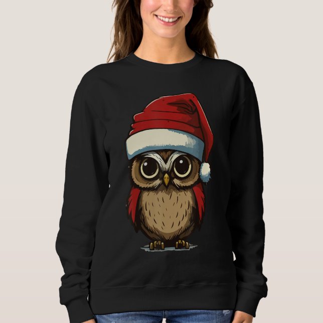 Christmas Owl with Christmas hat Owl Owner T Shirt (Framsida)