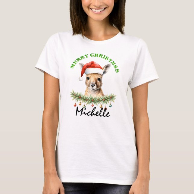 Christmas Oz Animals Kangaroo Matching Women's T Shirt (Framsida)