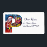 CHRISTMAS P BREV / SANTA MED GIFTS MONOGRAM FRAKTSEDEL<br><div class="desc">Den första utformningen av P-fetstil med alfabet brev,  färgstark,  vit och konstnärlig akrylmålning inför jul. Jultomten,  snövinter-natten med blommigt,  prydnadsväxter för grönt,  hollbär,  svamp,  marionetter och leksaker i snö av Bulgan Lumini (c) com</div>