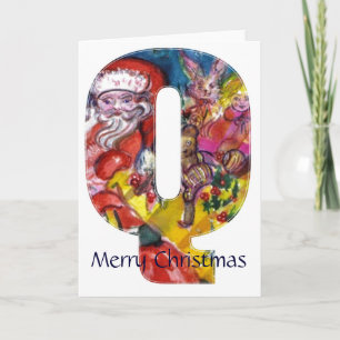 CHRISTMAS P BREV / SANTA MED GIFTS MONOGRAM HELGKORT