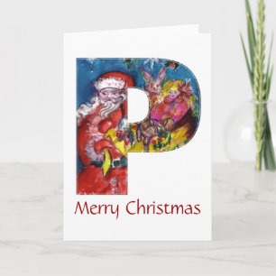 CHRISTMAS P BREV / SANTA MED GIFTS MONOGRAM HELGKORT
