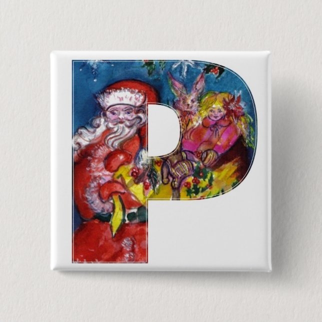CHRISTMAS P BREV / SANTA MED GIFTS MONOGRAM KNAPP (Framsida)