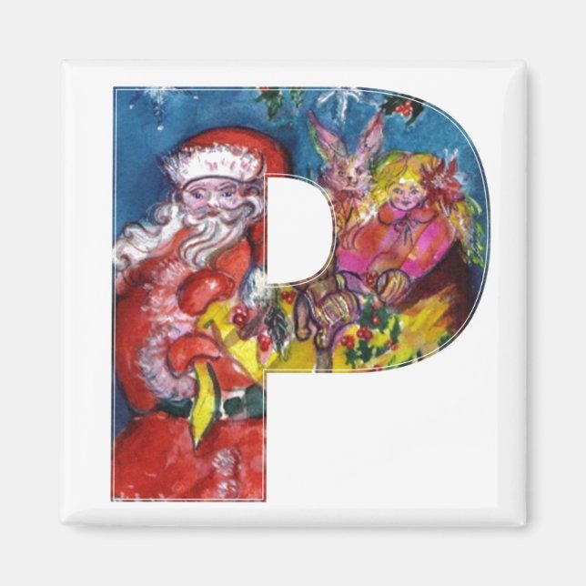 CHRISTMAS P BREV / SANTA MED GIFTS MONOGRAM MAGNET (Framsidan)