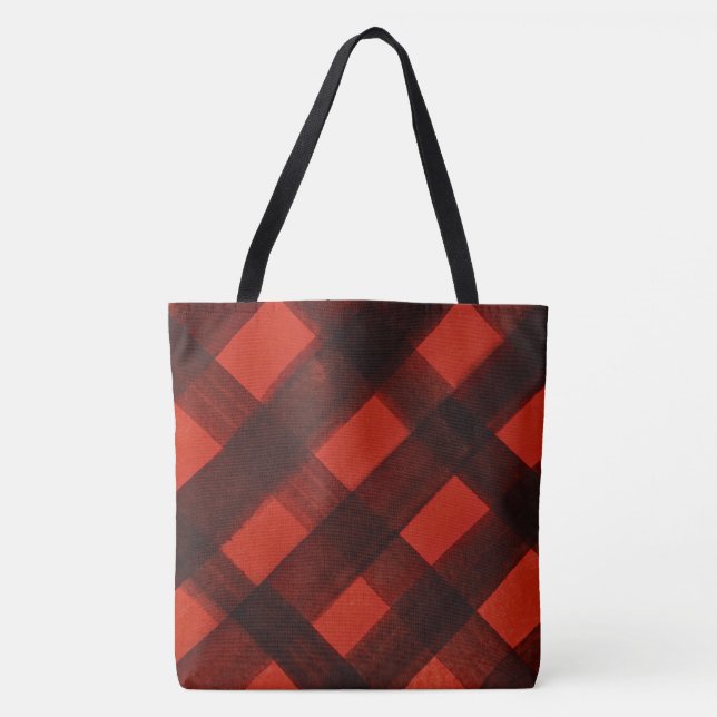 Christmas Painted Red Black Plaid Tartan Holiday Tygkasse (Framsida)