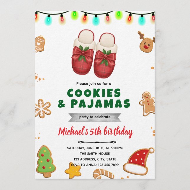 Christmas pajama and cookie decorating invitation inbjudningar (Framsida)