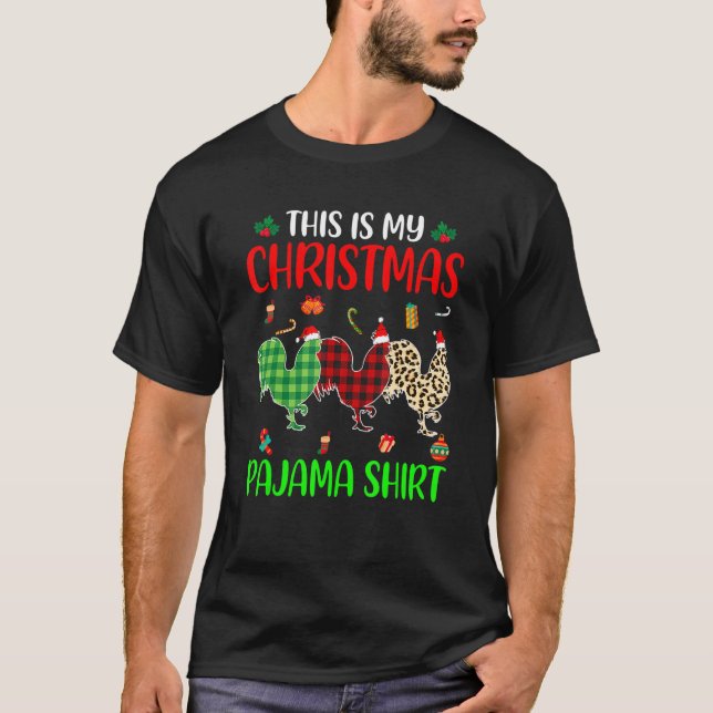 Christmas Pajama Chicken  Animals Xmas Tree Lights T Shirt (Framsida)