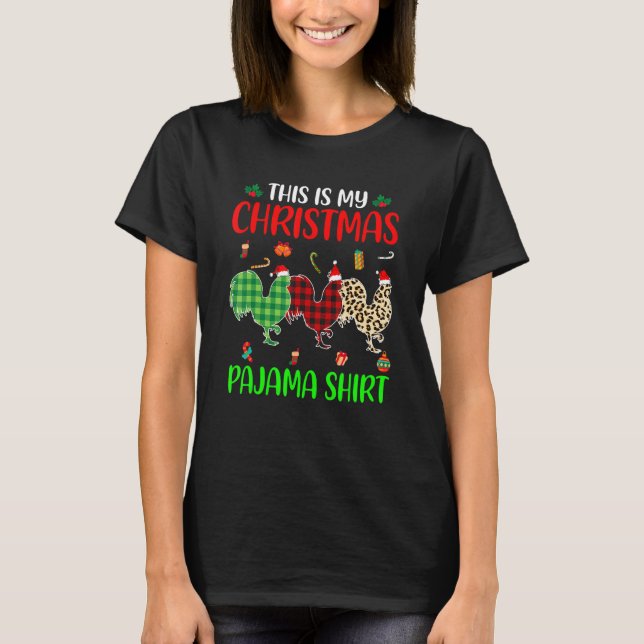 Christmas Pajama Chicken  Animals Xmas Tree Lights T Shirt (Framsida)