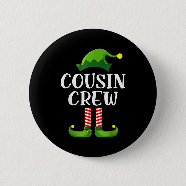 Christmas Pajama Cousin Crew Funny Elf Matching Pa Knapp (Framsida)