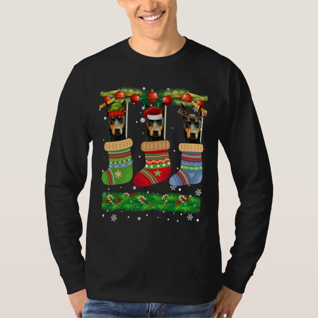 Christmas Pajama Doberman Dog Puppy T Shirt (Framsida)