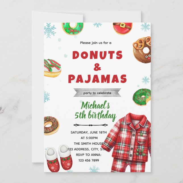 Christmas pajama donut Invitation Inbjudningar (Framsida)