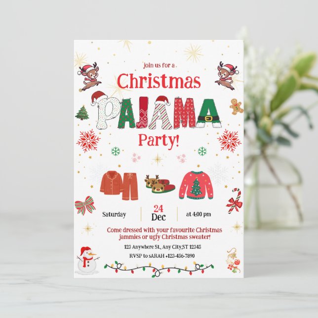 christmas pajama Party Invite for kids  Inbjudningar (Stående Fram)