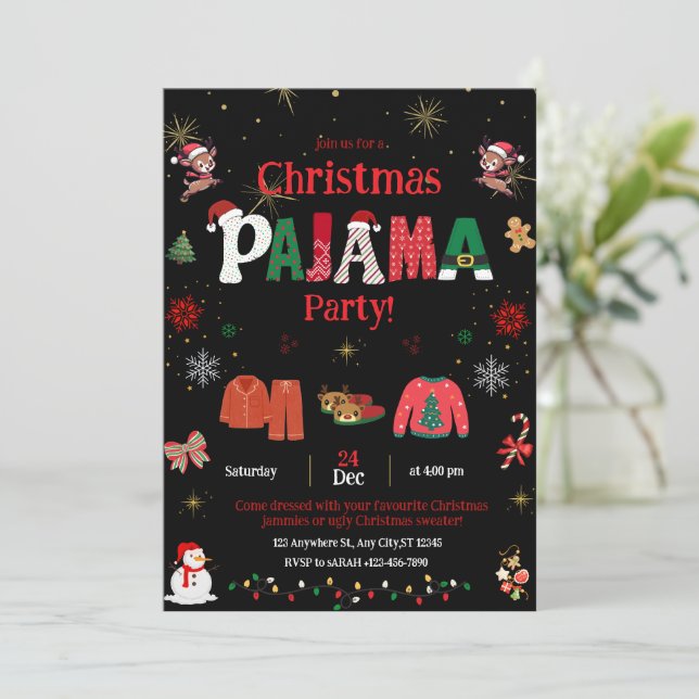 christmas pajama Party Invite for kids  Inbjudningar (Stående Fram)