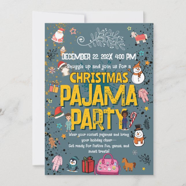 Christmas Pajama Party Kids Holiday Sleepover  Inbjudningar (Framsida)