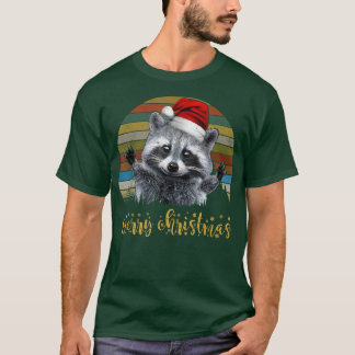Christmas Pajama Raccoon Lover Xmas Tree Lights T Shirt