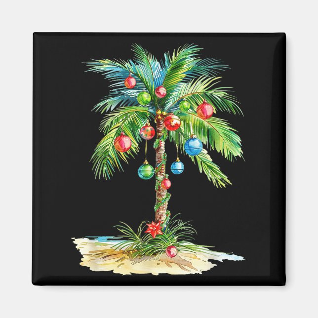 Christmas Palm Tree Light Hawaiian Trocal Xmas Men Magnet (Framsidan)