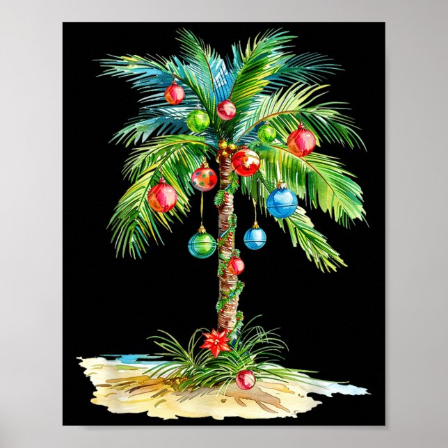 Christmas Palm Tree Light Hawaiian Trocal Xmas Men Poster (Framsidan)