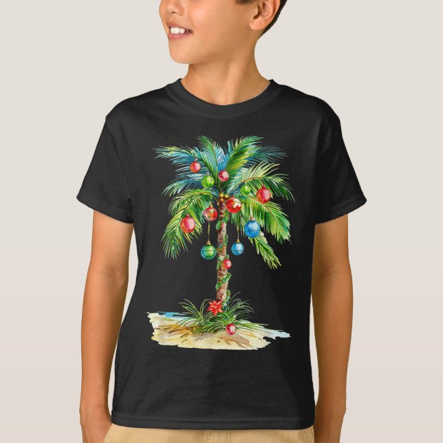 Christmas Palm Tree Light Hawaiian Trocal Xmas Men T Shirt (Framsida)