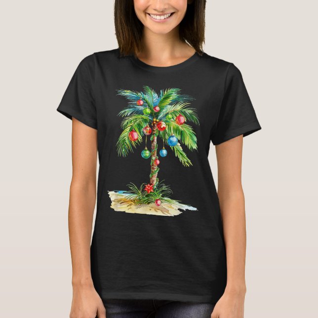 Christmas Palm Tree Light Hawaiian Trocal Xmas Men T Shirt (Framsida)