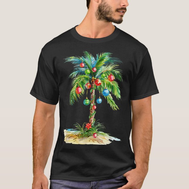 Christmas Palm Tree Light Hawaiian Trocal Xmas Men T Shirt (Framsida)
