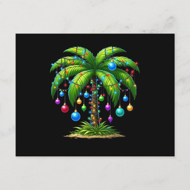 Christmas Palm Tree Light Hawaiian Tropical New Ye Tilläggskort (Framsida)