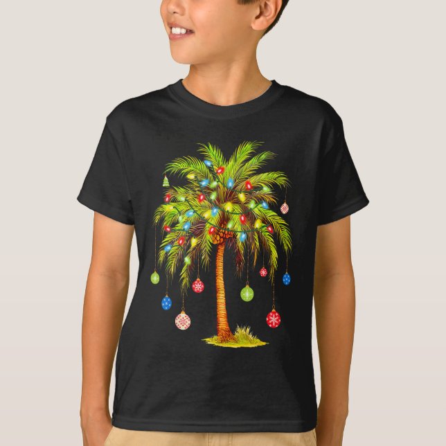 Christmas Palm Tree Light Hawaiian Tropical Xmas  T Shirt (Framsida)