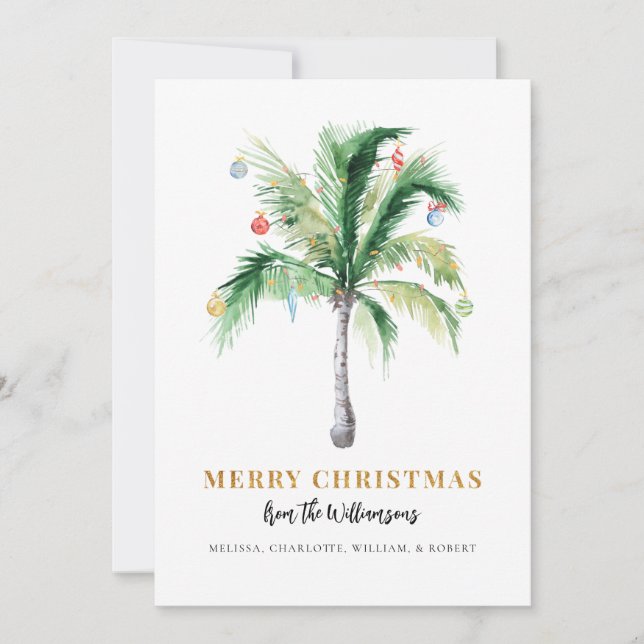 Christmas Palm Tree Script Modern Julkort (Framsida)