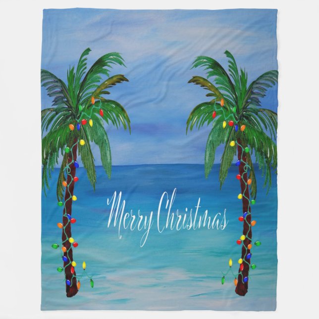 Christmas palm tree tropical Holiday Fleecefilt (Framsidan)