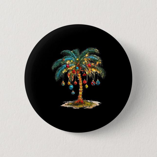 Christmas Palm Tree Women Funny Hawaiian Beach Tro Knapp (Framsida)
