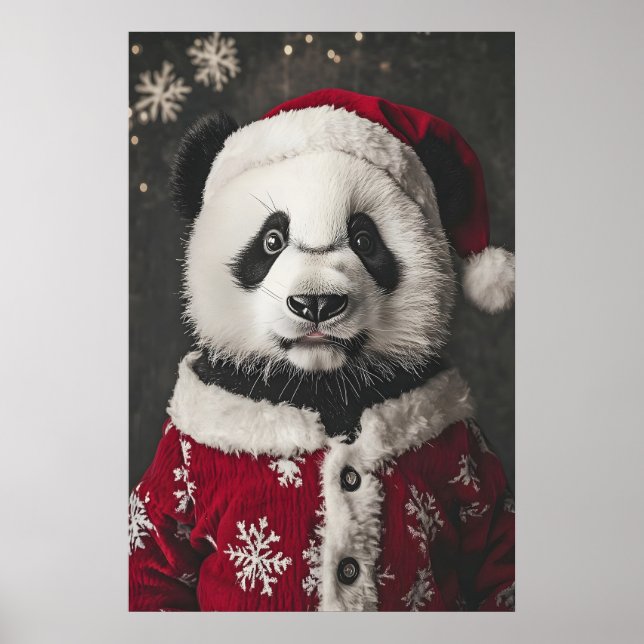 Christmas Panda Art Print, Funny Holiday Poster (Framsidan)