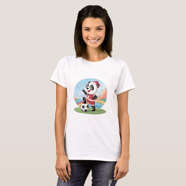 Christmas Panda with Christmas Hat and Soccer Ball T Shirt (Hel framsida)