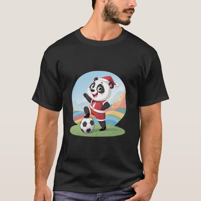 Christmas Panda with Christmas Hat and Soccer Ball T Shirt (Framsida)