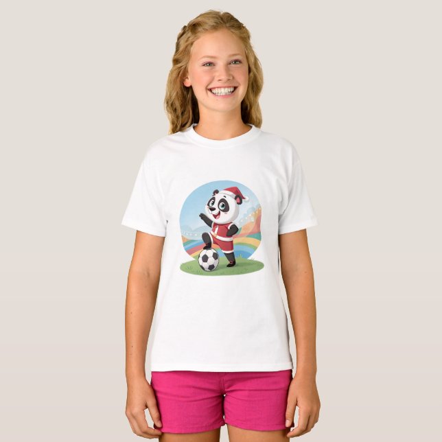 Christmas Panda with Christmas Hat and Soccer Ball T Shirt (Hel framsida)