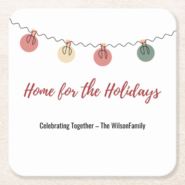 Christmas Paper Coaster with Playful Holiday Icons Underlägg Papper Kvadrat (Framsidan)