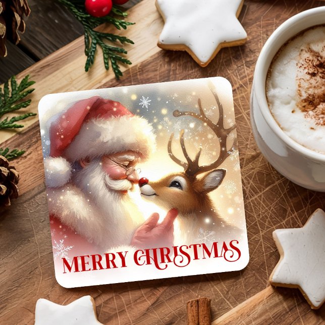 Christmas Paper Coasters Santa Claus and Rudolph Underlägg Papper Kvadrat (Christmas Paper Coasters with Santa Claus and Rudolph)