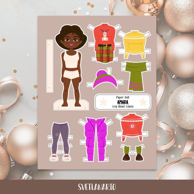 Christmas Paper Doll Black Girl Winter Outfits (Skapare uppladdad)