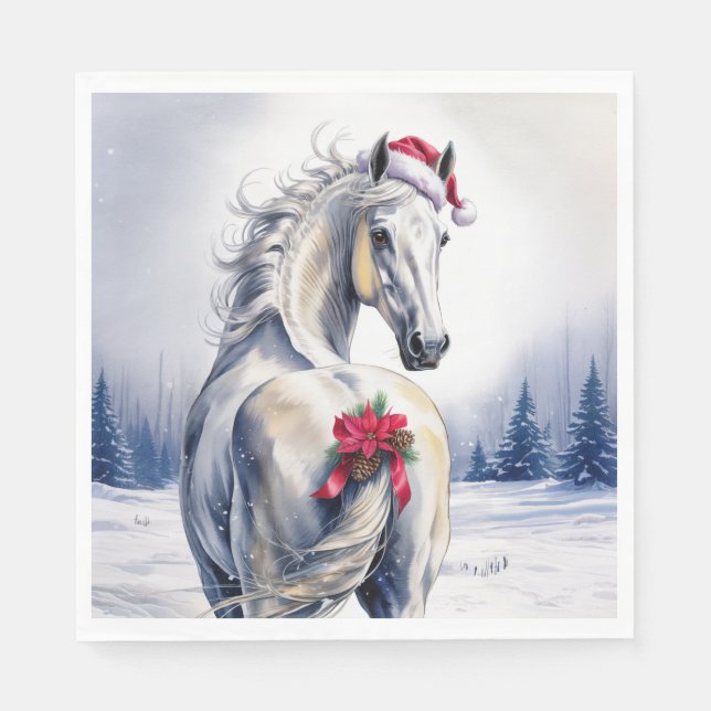 Christmas Paper Napkin / Beautiful white horse Pappersservett (Framsidan)