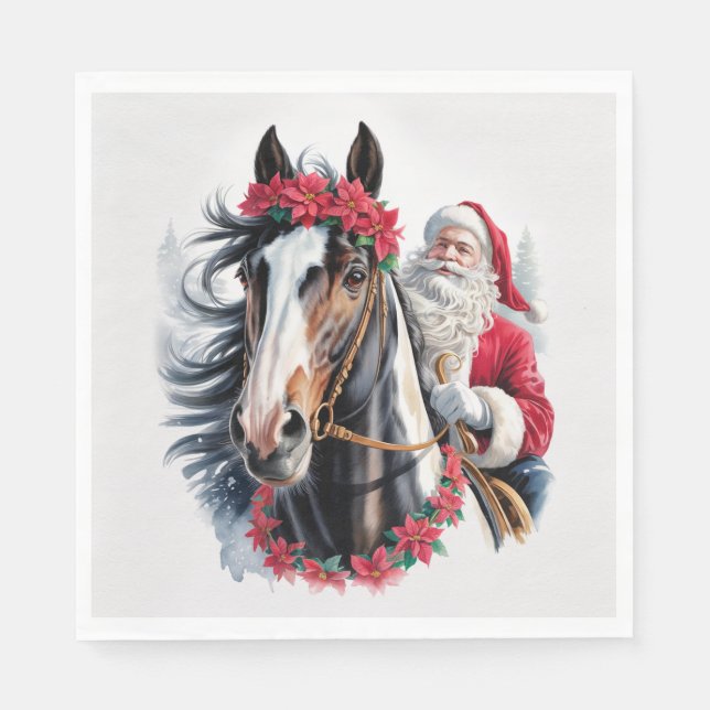 Christmas Paper Napkin Santa Riding a Paint Horse  Pappersservett (Framsidan)