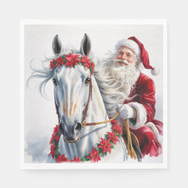 Christmas Paper Napkin Santa Riding a White Horse Pappersservett