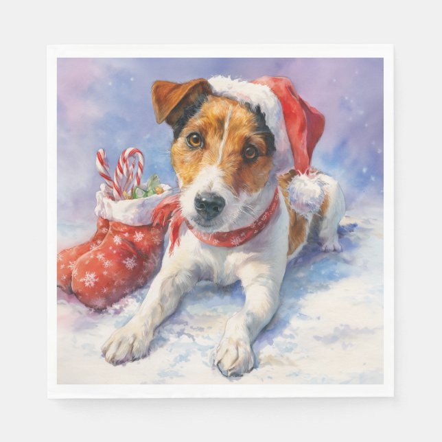 Christmas Paper Napkin with adorable Jack Russel Pappersservett (Framsidan)