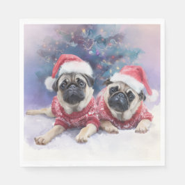 Christmas Paper Napkin with two adorable pugs Pappersservett