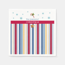 Christmas Paper Napkins – Blue, Red & Gold Stripes Pappersservett